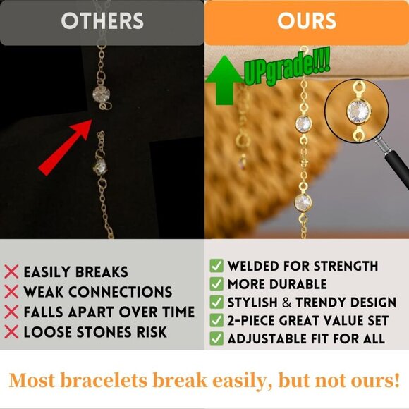 Gold Hand Chain Bracelets for Women 14k Gold Plated Adjustable 2 Pcs - Picture 5 of 9